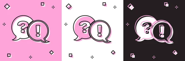 Set Speech bubbels met Vraag en Uitroep pictogram geïsoleerd op roze en witte, zwarte achtergrond. Faq teken. Kopieer bestanden, chat spraakbel en grafiek. Vector Illustratie — Stockvector