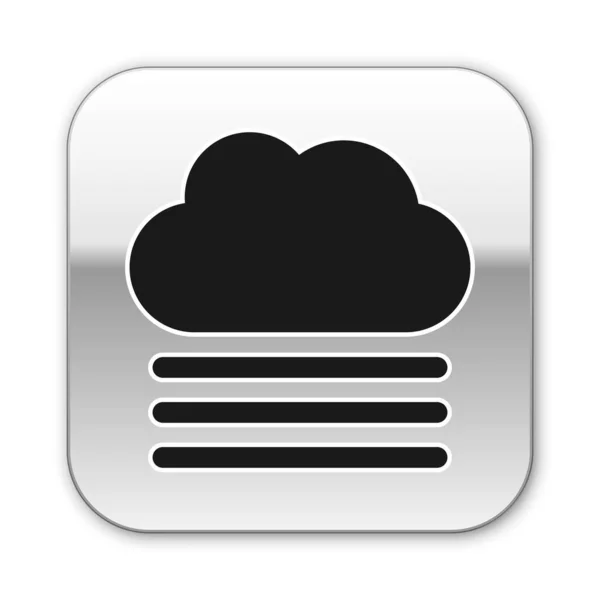 Icono de niebla negra y nube aislado sobre fondo blanco. Botón cuadrado plateado. Ilustración vectorial — Vector de stock