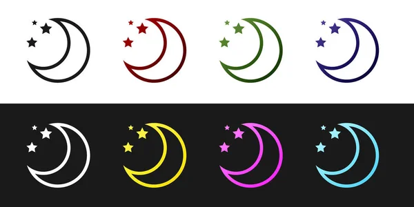 Mond und Sterne Ikone isoliert auf schwarz-weißem Hintergrund. Vektorillustration — Stockvektor
