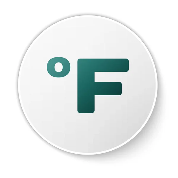 Zielona ikona Fahrenheita odizolowana na białym tle. Biały przycisk koła. Ilustracja wektora — Wektor stockowy