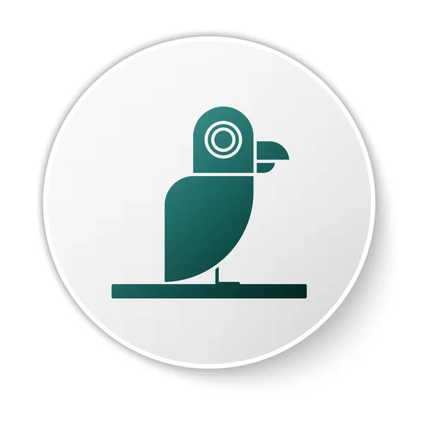 Зеленый пиратский попугай значок изолирован на белом фоне. Кнопка белого круга. Векторная миграция — стоковый вектор