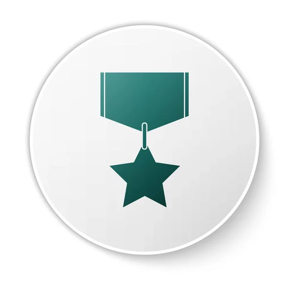 Ícone de medalha de recompensa militar verde isolado no fundo branco. Assinatura do exército. Botão de círculo branco. Ilustração vetorial — Vetor de Stock