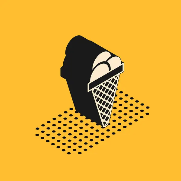 Izometrická zmrzlina ve vaflovacím kuželu ikona izolované na žlutém pozadí. Pěkný symbol. Vektorová ilustrace — Stockový vektor
