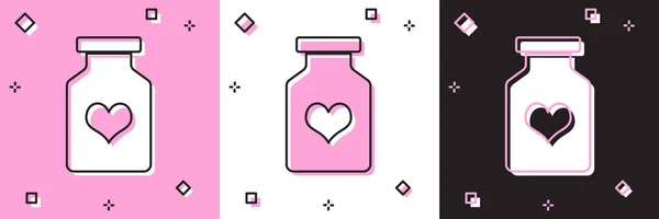 Set Medicine bottle with pills for potency, aphrodisiac icon isolated on pink and white, black background. Sex pills for men and women. Vector Illustration — Stock Vector
