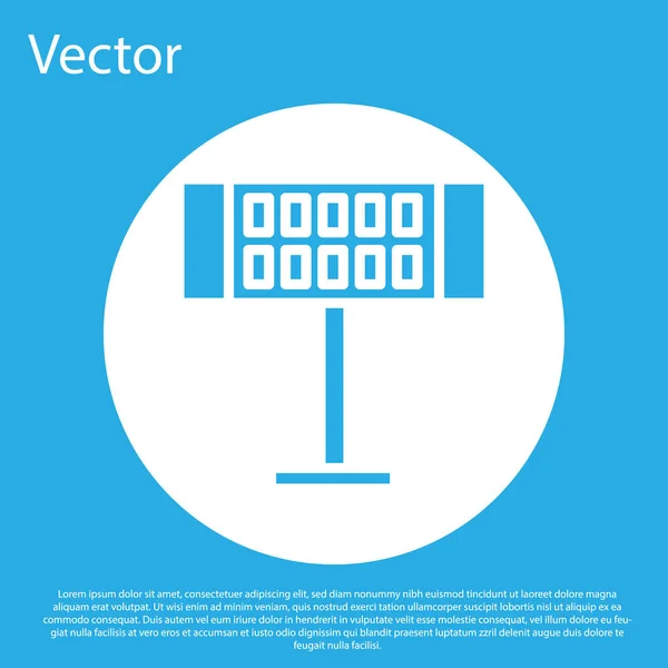 Ícone de aquecedor elétrico azul isolado no fundo azul. Aquecedor de piso infravermelho com controle remoto. Controle do clima da casa. Botão de círculo branco. Ilustração vetorial — Vetor de Stock