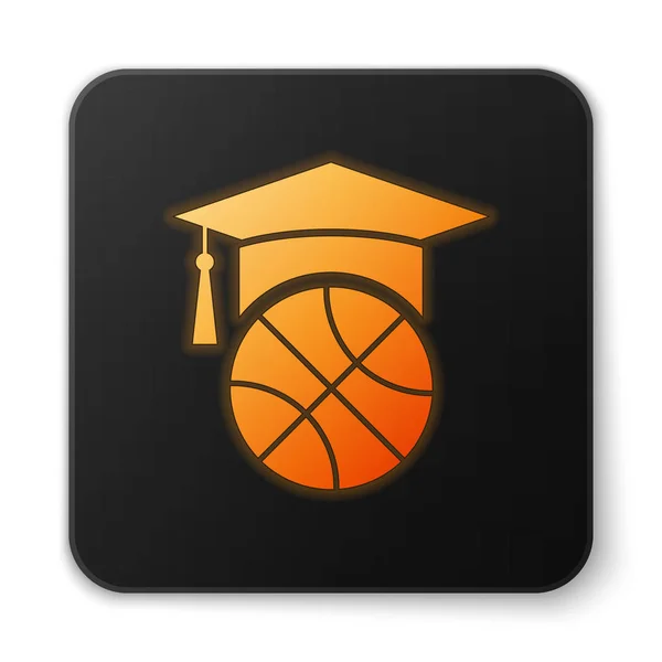 Orange glowing neon Basketball training icon isolated on white background. Black square button. Vector Illustration — Stock Vector