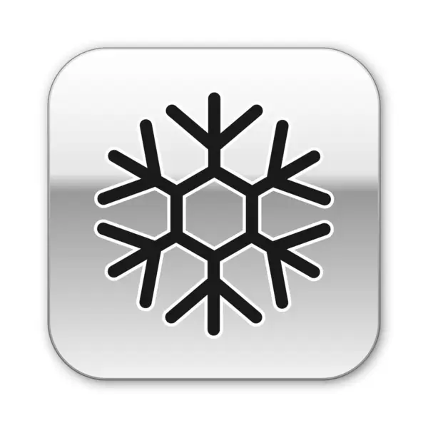 Black Snowflake icon isolated on white background. Silver square button. Vector Illustration — Stock Vector