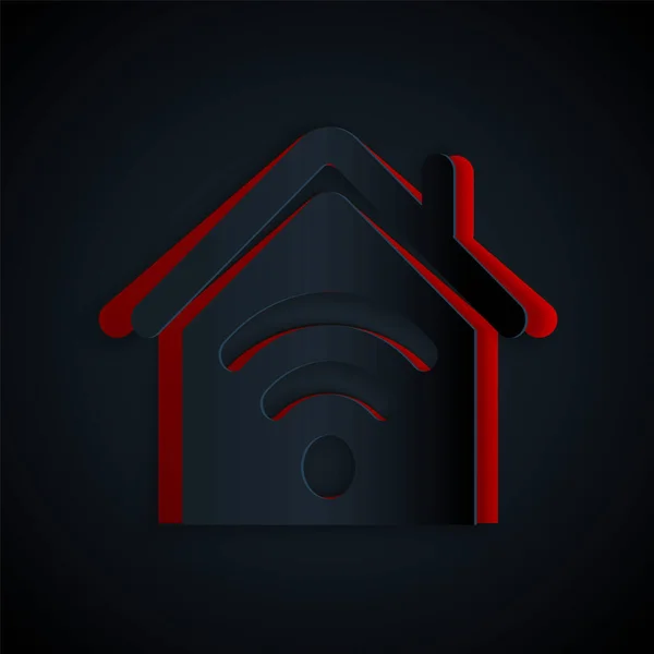 Papier découpé Smart home avec icône wi-fi isolée sur fond noir. Télécommande. Style art du papier. Illustration vectorielle — Image vectorielle