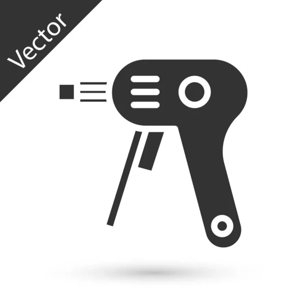 Icono de pistola de pegamento caliente Grey Electric aislado sobre fondo blanco. Pegamento para pistola caliente. Aparato de reparación en caliente silicona. Ilustración vectorial — Vector de stock