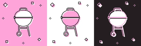 Definir ícone churrasqueira isolado em rosa e branco, fundo preto. Festa de churrasco. Ilustração vetorial — Vetor de Stock