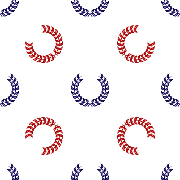 Blue Red Laurel Wreath Icon Isolated Seamless Pattern White Background — Stock Vector