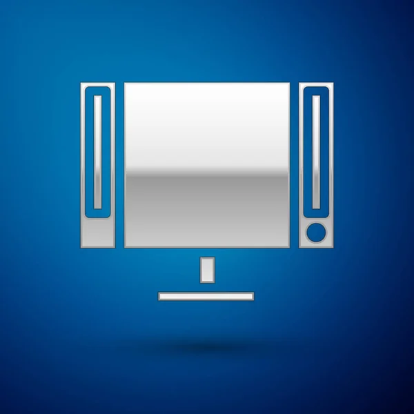Stříbrná Smart Tv ikona izolované na modrém pozadí. Televizní značka. Vektorová ilustrace — Stockový vektor