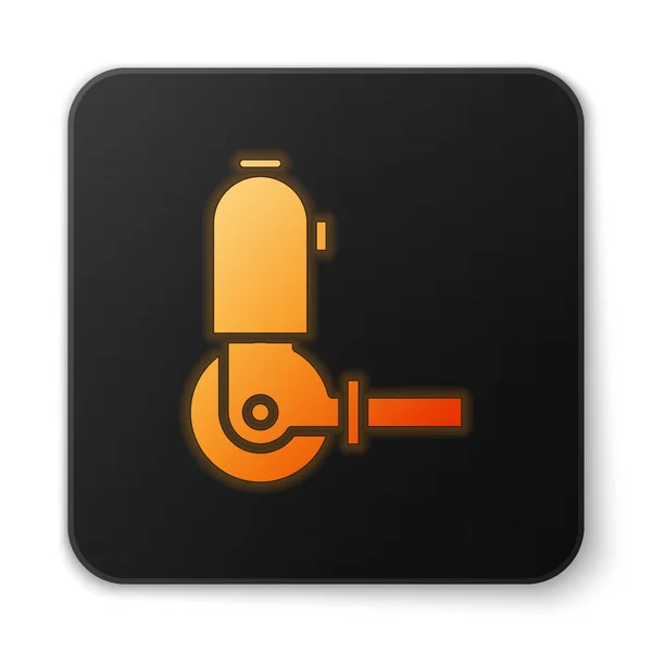 Orange leuchtende Neon Winkelschleifer Symbol isoliert auf weißem Hintergrund. schwarzer quadratischer Knopf. Vektorillustration — Stockvektor