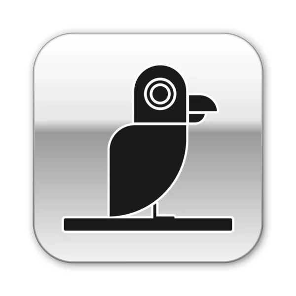 Черный пиратский попугай значок изолирован на белом фоне. Серебряная кнопка. Векторная миграция — стоковый вектор