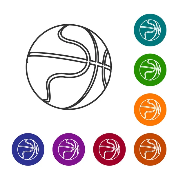 Ligne grise Icône de ballon de basket isolé sur fond blanc. Symbole sportif. Définir des icônes dans les boutons de cercle de couleur. Illustration vectorielle — Image vectorielle