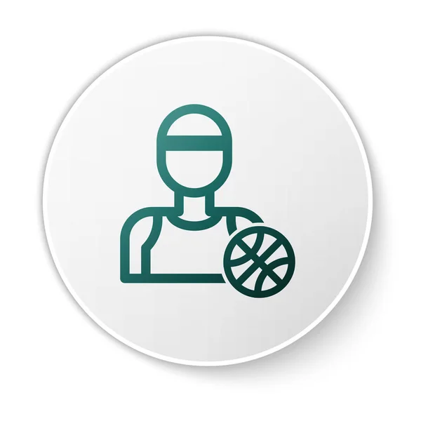 Groene basketbalspeler pictogram geïsoleerd op witte achtergrond. Witte cirkel knop. Vector Illustratie — Stockvector