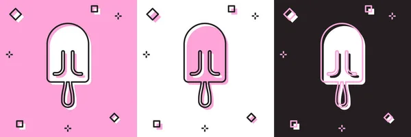 Definir ícone de sorvete isolado em rosa e branco, fundo preto. Símbolo doce. Ilustração vetorial —  Vetores de Stock