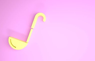 Sarı Mutfak kepçe ikonu pembe arka planda izole edilmiş. Mutfak aletleri. Çatal kaşık tabelası. Minimalizm kavramı. 3d illüstrasyon 3B canlandırma