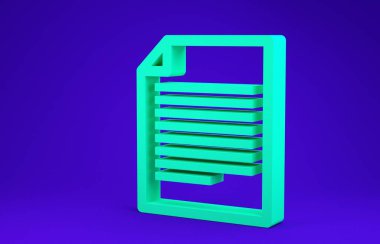Mavi arkaplanda yeşil belge simgesi izole edildi. Dosya simgesi. Kontrol listesi simgesi. İş konsepti. Minimalizm kavramı. 3d illüstrasyon 3d canlandırma