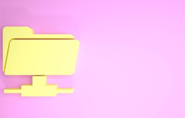 Sarı FTP dizin simgesi pembe arkaplanda izole edildi. Yazılım güncellemesi, transfer protokolü, yönlendirici, takım çalışması aracı yönetimi, kopyalama süreci, bilgi. Minimalizm kavramı. 3d illüstrasyon 3B canlandırma