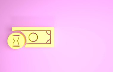 Sarı Hızlı Ödemeler simgesi pembe arka planda izole edildi. Hızlı para transferi ödemesi. Finansal hizmetler, hızlı kredi, zaman para, nakit iade konsepti. Minimalizm kavramı. 3d illüstrasyon 3d canlandırma