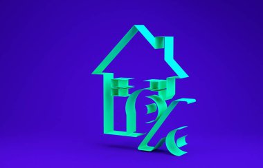 Mavi arka planda özel indirimli etiket simgesine sahip sera evi. Evin yüzdesi tabela fiyatı. Emlak evi. Kredi yüzdesi sembolü. Minimalizm kavramı. 3d illüstrasyon 3d canlandırma