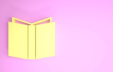Sarı Açık Kitap simgesi pembe arkaplanda izole edildi. Minimalizm kavramı. 3d illüstrasyon 3d canlandırma