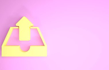 Sarı Gönderen gelen kutusu simgesi pembe arkaplanda izole edildi. Minimalizm kavramı. 3d illüstrasyon 3d canlandırma