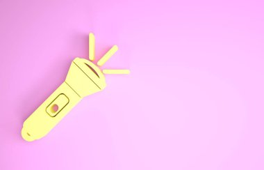Sarı Fener simgesi pembe arkaplanda izole edildi. Minimalizm kavramı. 3d illüstrasyon 3B canlandırma