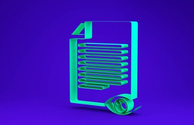 Mavi arkaplanda göz sembolü simgesi olan yeşil kağıt sayfa. Bilgi dosyası işaretini aç. Minimalizm kavramı. 3d illüstrasyon 3d canlandırma