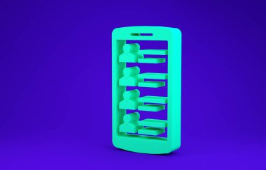 Ekran simgesinde kişilerle birlikte yeşil akıllı telefon mavi arkaplanda izole edildi. Gelen arama. Telefon ekranındaki insanlar. Bağlantı kur. Minimalizm kavramı. 3d illüstrasyon 3d canlandırma