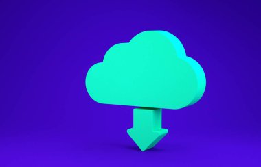 Yeşil Bulut indirme simgesi mavi arkaplanda izole edildi. Minimalizm kavramı. 3d illüstrasyon 3d canlandırma