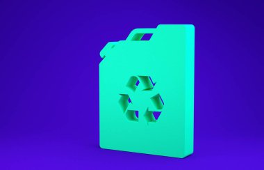Yeşil Eko yakıt bidonu ikonu mavi arka planda izole edildi. Çevre biyolojisi ve namlusu. Yeşil çevre ve geri dönüşüm. Minimalizm kavramı. 3d illüstrasyon 3d canlandırma