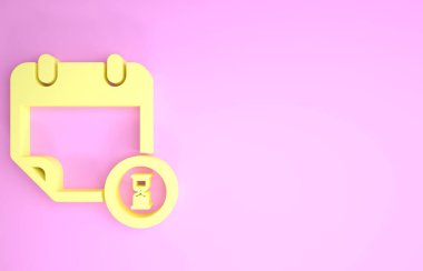 Sarı takvim ve saat simgesi pembe arkaplanda izole edildi. Program, randevu, organizatör, zaman çizelgesi, zaman yönetimi, önemli tarih. Minimalizm kavramı. 3d illüstrasyon 3d canlandırma
