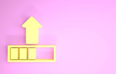 Sarı Yükleme simgesi pembe arkaplanda izole edildi. Yükleme devam ediyor. İlerleme çubuğu simgesi. Minimalizm kavramı. 3d illüstrasyon 3d canlandırma