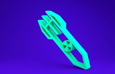 Yeşil Nükleer Roket ikonu mavi arkaplanda izole edildi. Roket bombası düşüyor. Minimalizm kavramı. 3d illüstrasyon 3d canlandırma