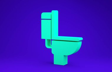 Mavi arka planda yeşil klozet ikonu izole edildi. Minimalizm kavramı. 3d illüstrasyon 3B canlandırma