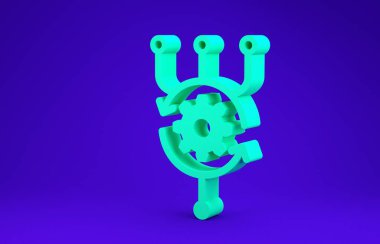 Mavi arkaplanda yeşil algoritma simgesi izole edildi. Yapay Zeka koleksiyonundan algoritma sembolü tasarımı. Minimalizm kavramı. 3d illüstrasyon 3B canlandırma