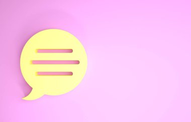 Sarı Konuşma baloncuğu sohbet simgesi pembe arkaplanda izole edildi. İleti simgesi. İletişim ya da yorum sohbet sembolü. Minimalizm kavramı. 3d illüstrasyon 3B canlandırma