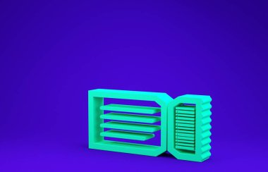 Yeşil Bilet simgesi mavi arkaplanda izole edildi. Minimalizm kavramı. 3d illüstrasyon 3d canlandırma