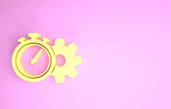 Yellow Time Management icon isolated on pink background. Clock and gear sign. Productivity symbol. Minimalism concept. 3d illustration 3D render