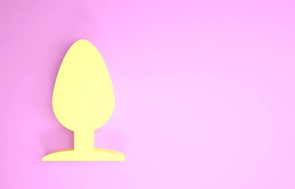 Ícone de plug anal amarelo isolado no fundo rosa. Sinal de bucha. Um acessório fetichista. Brinquedo sexual para homens e mulheres. Conceito de minimalismo. 3D ilustração 3D render — Fotografia de Stock