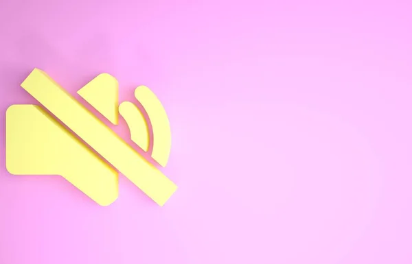 Yellow Speaker mute icon isolated on pink background. No sound icon. Volume Off symbol. Minimalism concept. 3d illustration 3D render
