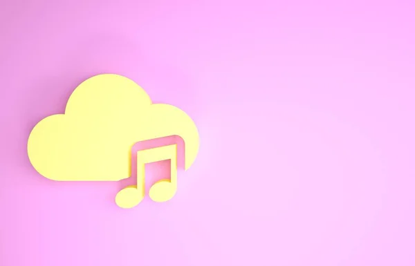 Icône de service de streaming de musique jaune isolée sur fond rose. Cloud Computing sonore, streaming multimédia en ligne, chanson en ligne, onde audio. Concept de minimalisme. Illustration 3D rendu 3D — Photo