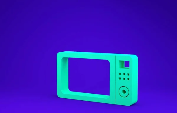 푸른 배경에 분리 된 녹색 극초단파 오븐 아이콘. 가정용 가전제품 반도체 개념. 3D 일러스트 3D 렌더링 — 스톡 사진