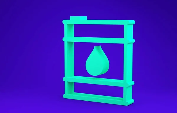 Green Oil barrel line icon isolated on blue background. Oil drum container. For infographics, fuel, industry, power, ecology. Minimalism concept. 3d illustration 3D render — Stock Photo, Image