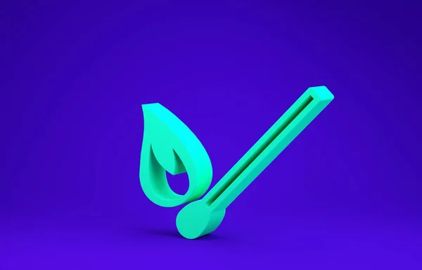 Green Burning coincide con el icono de fuego aislado sobre fondo azul. Combina con fuego. Señal de fósforos. Concepto minimalista. 3D ilustración 3D render —  Fotos de Stock