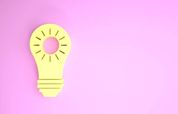 Ícone de painel de energia solar amarelo isolado no fundo rosa. Sol e lâmpada. Conceito de minimalismo. 3D ilustração 3D render — Fotografia de Stock