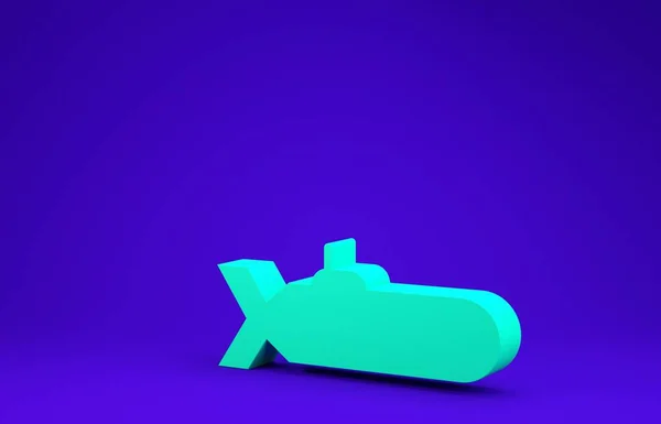 Icona sottomarino verde isolata su sfondo blu. Nave militare. Concetto minimalista. Illustrazione 3d rendering 3D — Foto Stock