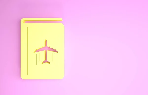 Yellow Cover book travel guide icon isolated on pink background. Minimalism concept. 3d illustration 3D render